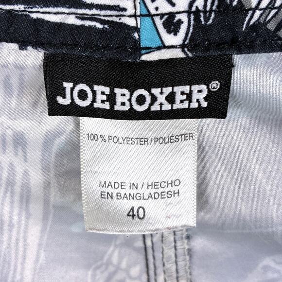 VTG Y2K Joe Boxer Mens 40 Black Blue Piranha AOP Skull Board Shorts Swim Trunks - Picture 6 of 9